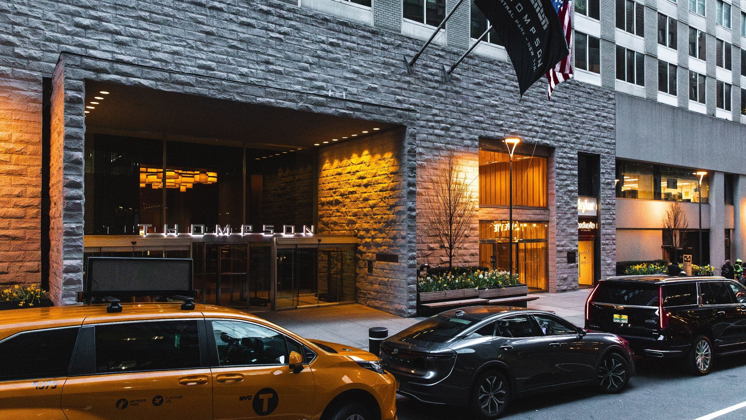 Thompson Central Park New York Exterior Entrance With Taxi